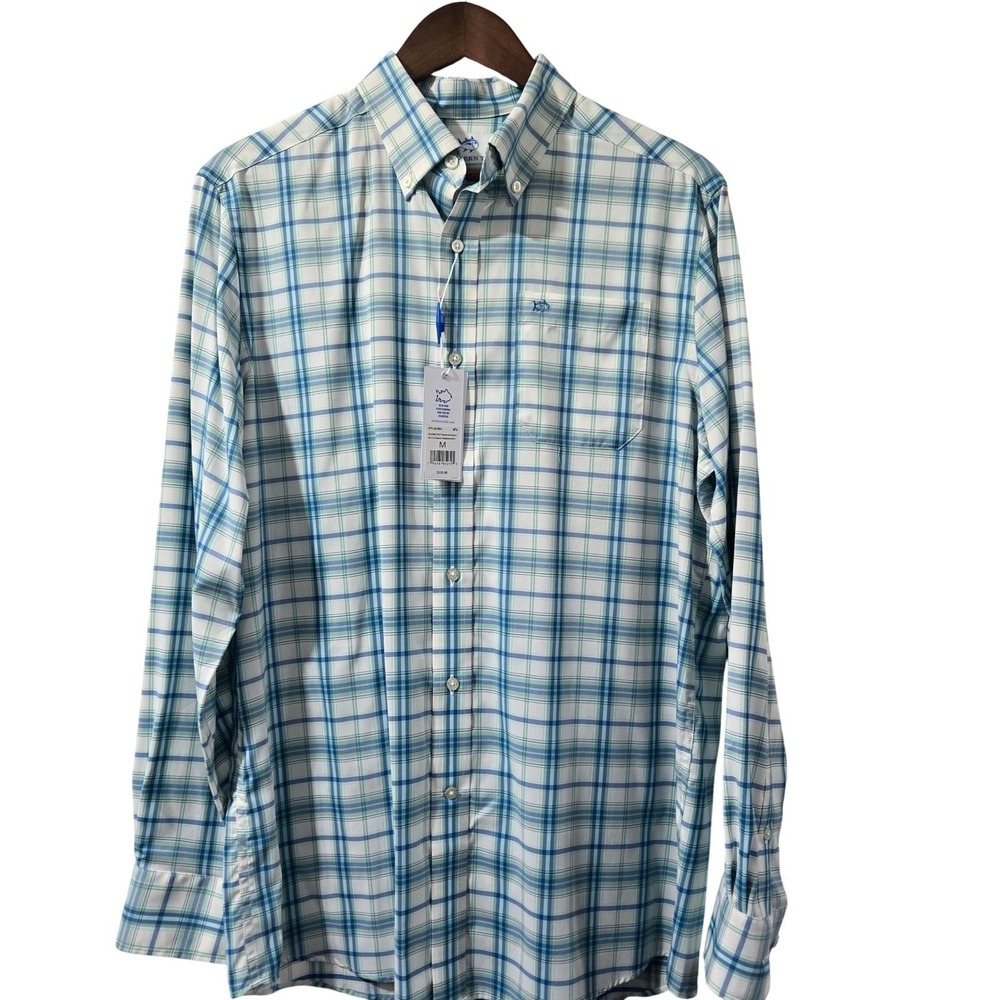 Southern Tide Mens Sapelo Plaid Performance Shirt Neptune Green Blue M 9841 NWT
